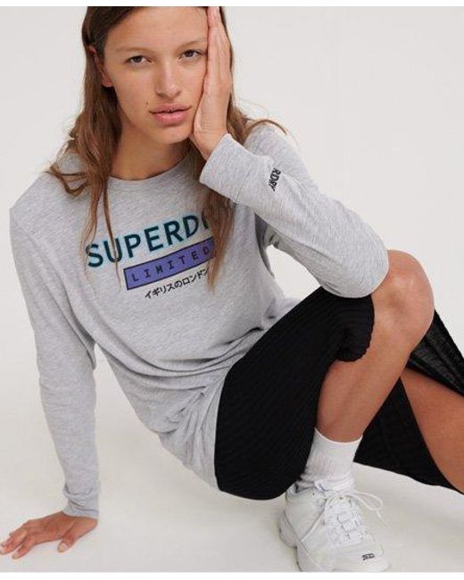 Superdry Gray Skate Graphic Long Sleeved Top Mid Marl