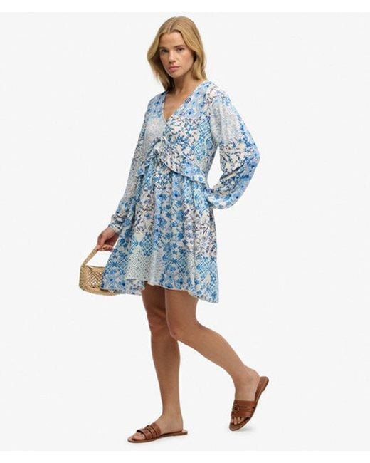 Superdry Blue Woven Tiered Mini Dress - Size: 8