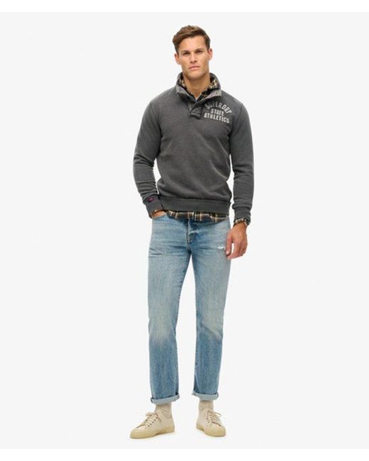Superdry Gray & Co Classic Embroidered Logo Vintage Athletic Henley Jumper for men