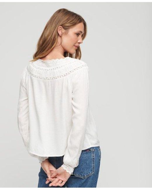 Superdry White Lace Trim Woven Top