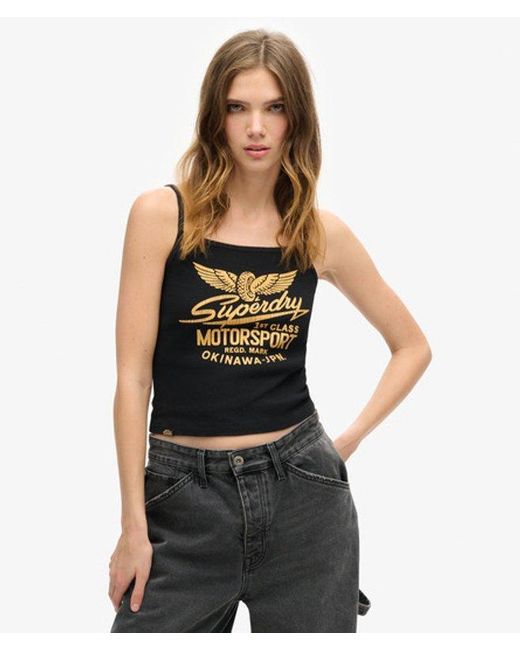 Superdry Black & Co Ladies Retro Rocker Graphic Rib Cami Top