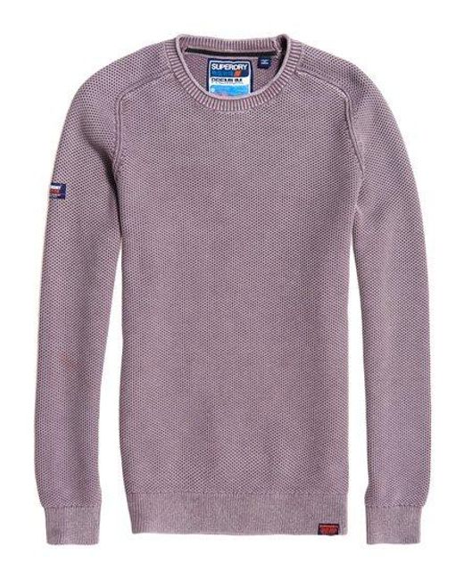 Superdry Purple Garment Dyed L.A Textured Crew Jumper Washed Lilac for men