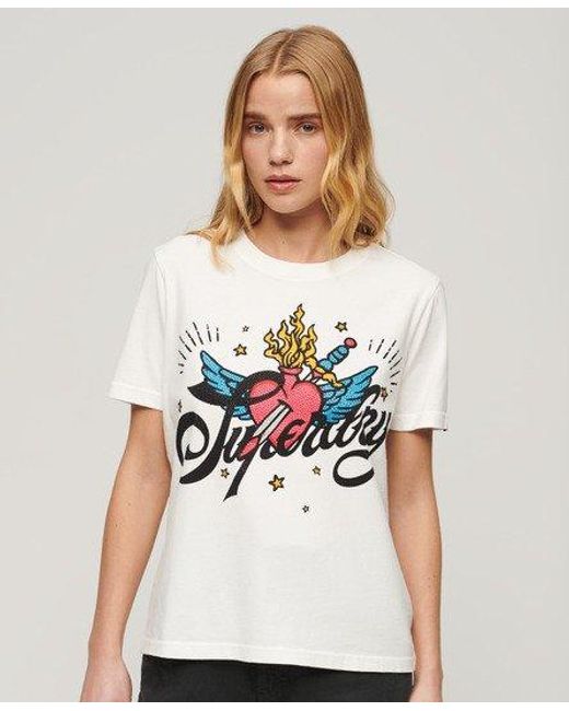 Superdry Tattoo T-shirt Met Tekst En Grafische Print in het White