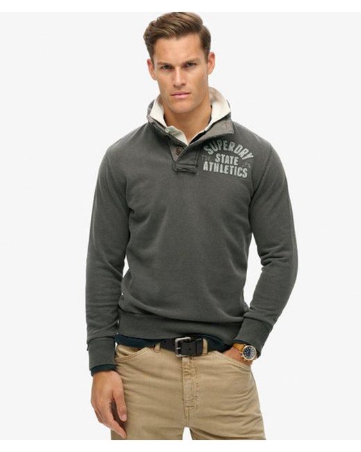 Superdry Gray & Co Vintage Athletic Half Button Sweatshirt for men