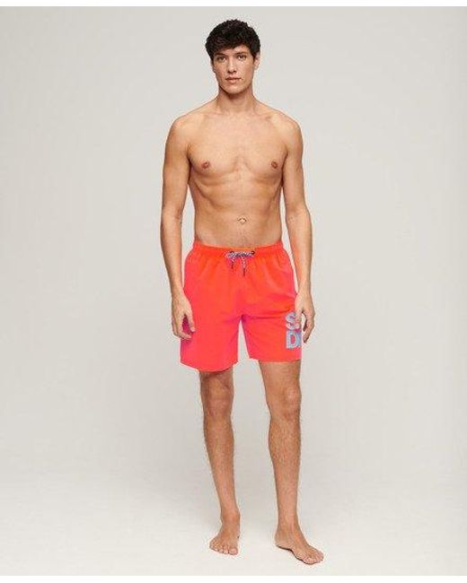 Superdry Red Sportswear Logo 17-inch Recycled Swim Shorts for men
