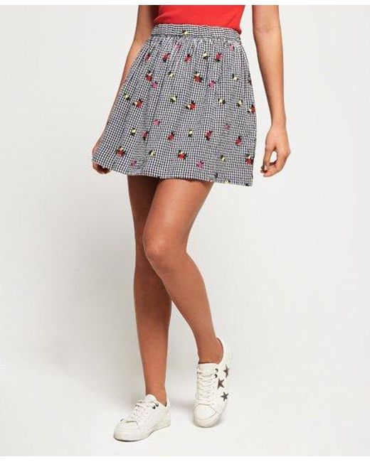 Superdry Gray Jaime Broderie Skirt Mono Gingham
