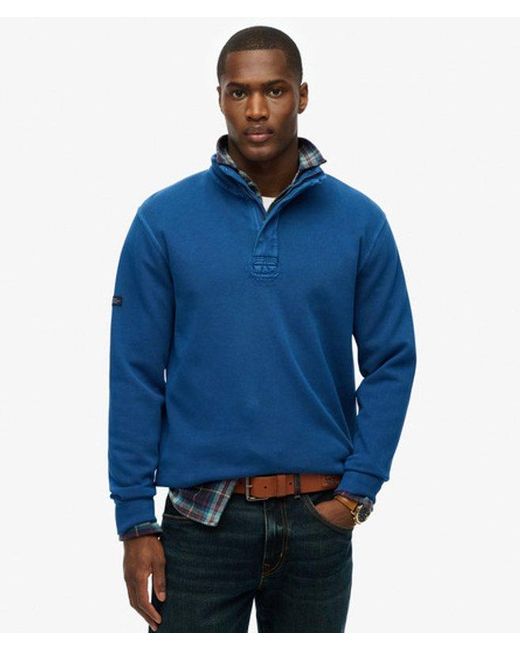 Superdry Blue Cotton Classic Pique Half Zip Sweatshirt for men
