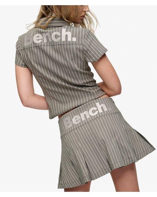 Superdry Gray Bench X & Co Bench Logo Pleated Stripe Mini Skirt