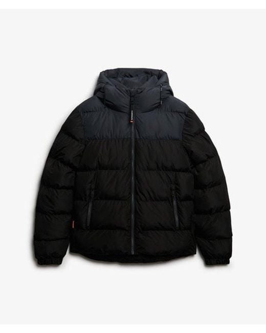 Superdry Black Colourblock Hooded Puffer Jacket for men