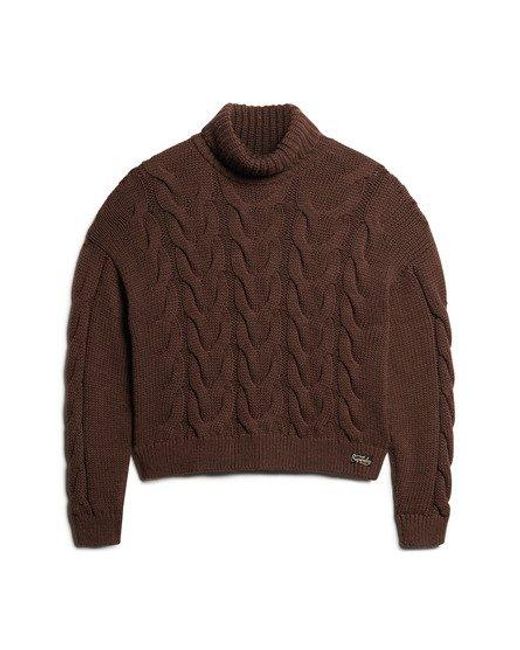 Superdry Brown Uperdry Chain Cabe Knit Poo Weater