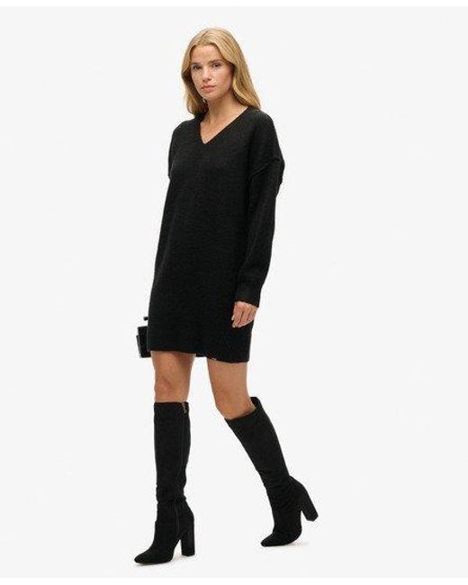 Superdry Black V Neck Knit Jumper Dress