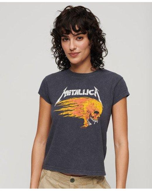 Superdry Gray Metallica X Ladies Classic Graphic Print Cap Sleeve Band T-shirt