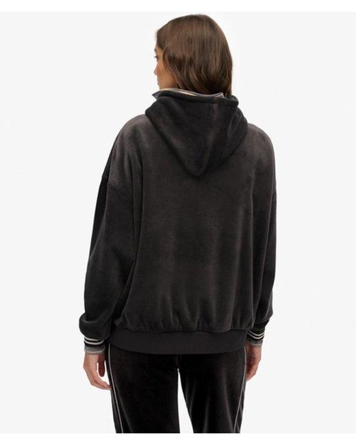 Superdry Black & Co Country Club Velour Relaxed Hoodie