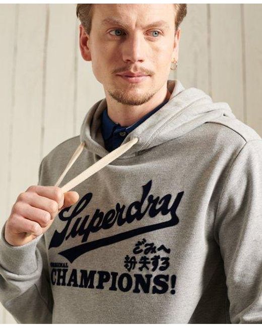 Superdry Gray Collegiate Graphic Loopback Overhead Hoodie for men
