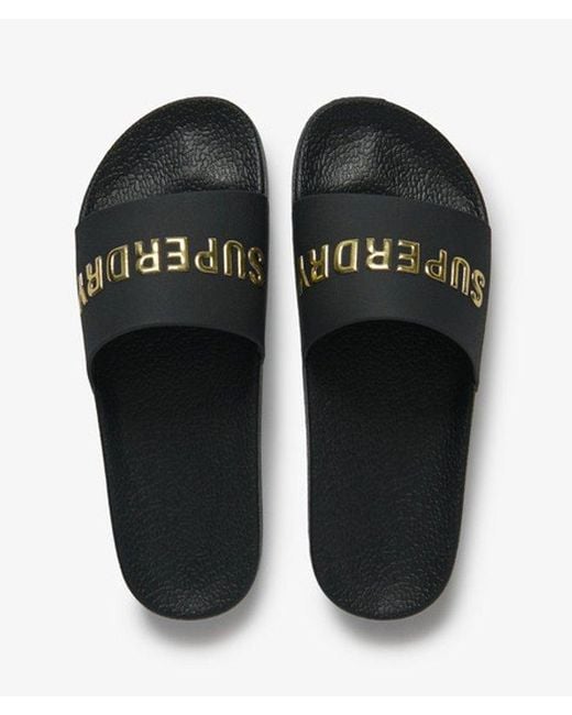 Superdry Black & Co Premium Metallic Pool Sliders