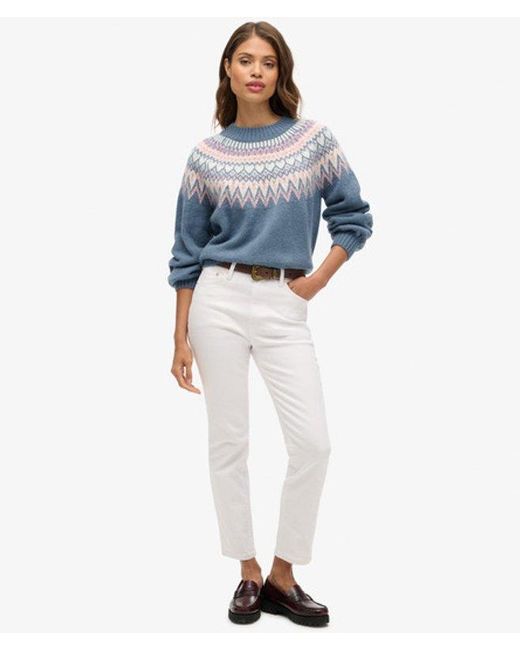 Superdry Blue & Co Loose Fit Fairisle Slouchy Pattern Jumper