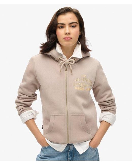 Superdry Natural Luxe Metallic Logo Zip Hoodie