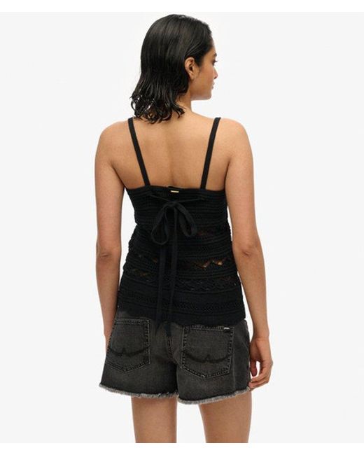 Superdry Black & Co Crochet Cami Top