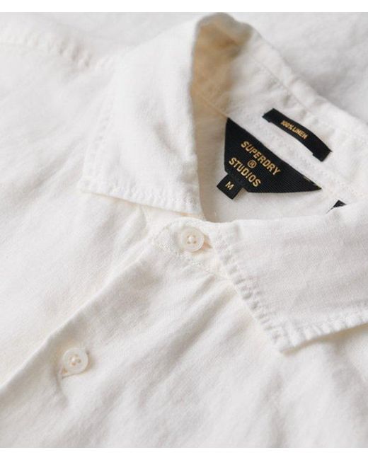 Superdry White Oversized Casual Linen Long Sleeve Shirt