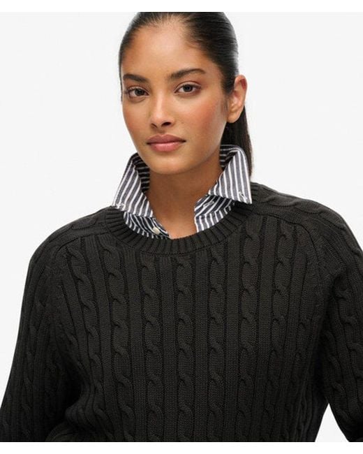 Superdry Slouchy Kabelgebreide Trui in het Black