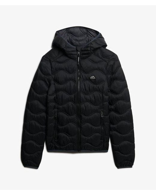 Superdry Black Hooded Fuji Lite Wave Padded Jacket