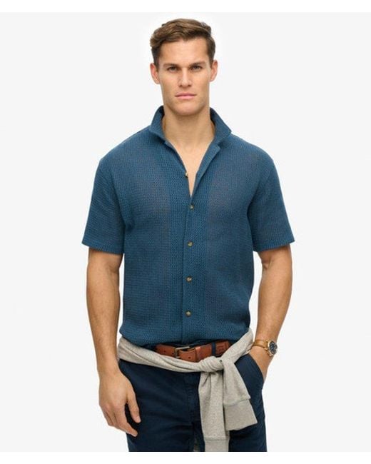 Superdry Blue Knitted Texture Shirt for men