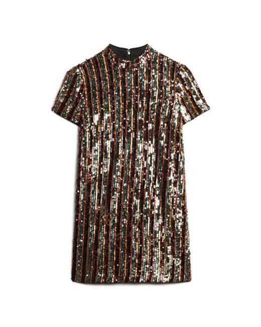 Robe t-shirt courte à sequins Superdry en coloris Metallic