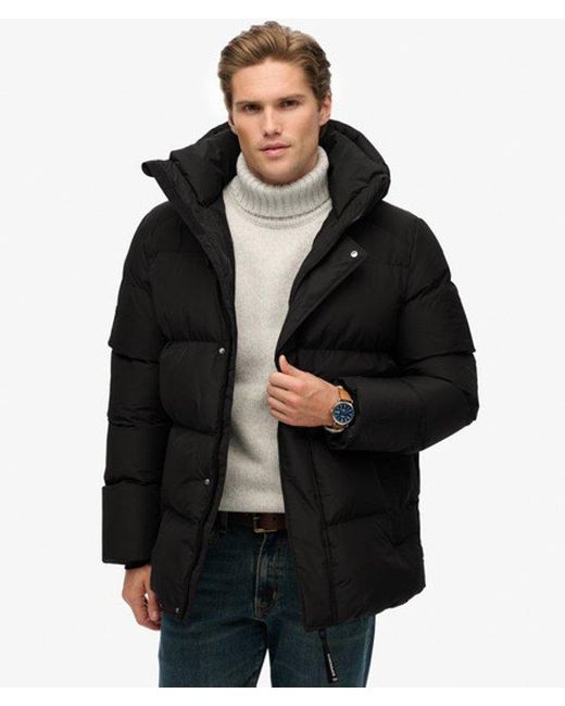 Superdry Black Hooded Five Baffle Sports Puffer Jacket for men