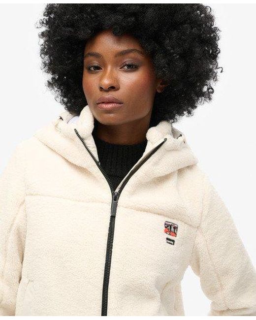 Femme Veste A Capuche En Peau Lainee Trekker Taille Superdry en coloris Noir Lyst