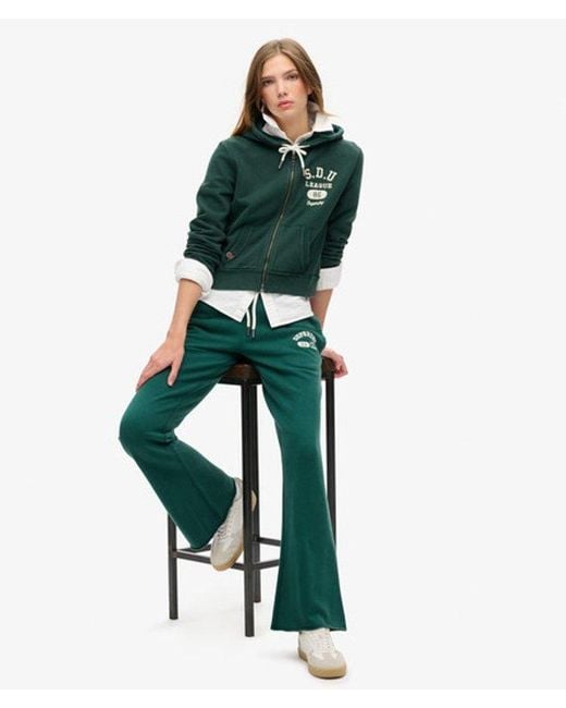 Superdry Green Embroidered Athletic Essentials Low Rise Flare joggers