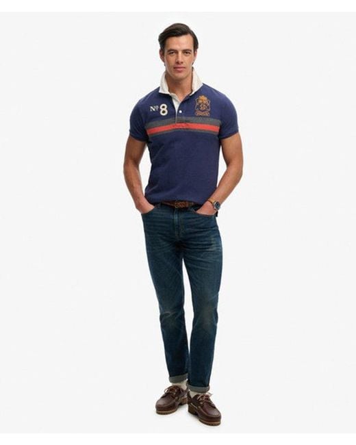 Superdry Blue Double Emblem Jersey Short Sleeve Rugby Polo Top for men