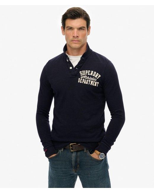 Superdry Vintage Athletic Polo Met Lange Mouwen in het Blue voor heren