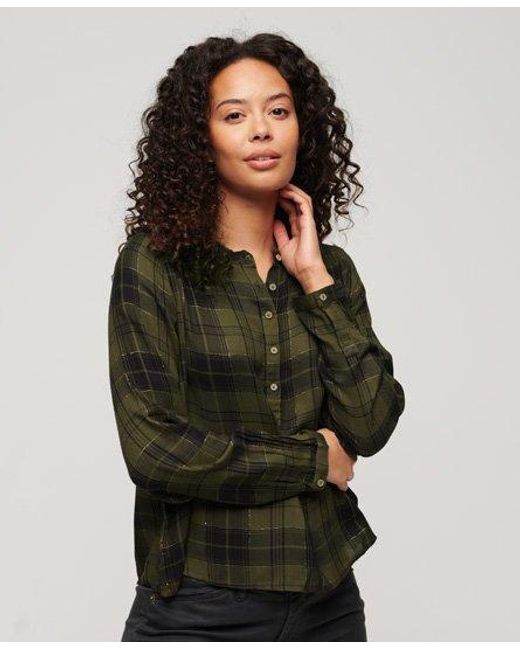 Superdry Green Long Sleeve Check Blouse