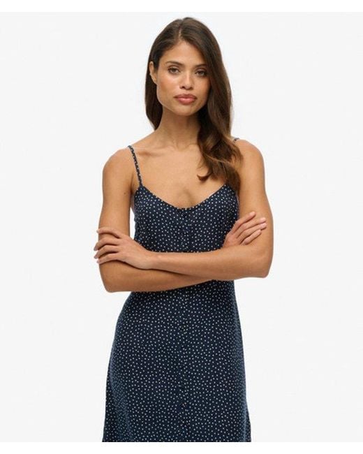 Superdry Blue & Co Printed Button-up Cami Midi Dress