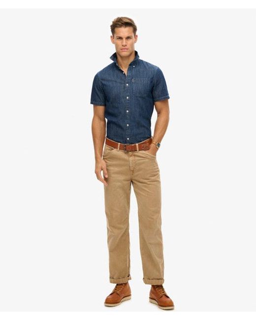 Superdry Blue Essential Short Sleeve Denim Shirt for men