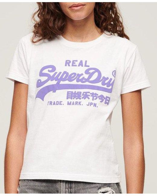 Superdry White Ladies Classic Neon Graphic Fitted T-shirt
