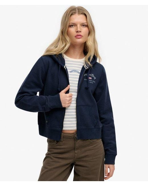 Superdry Blue & Co Athletic Essentials Cropped Zip Hoodie