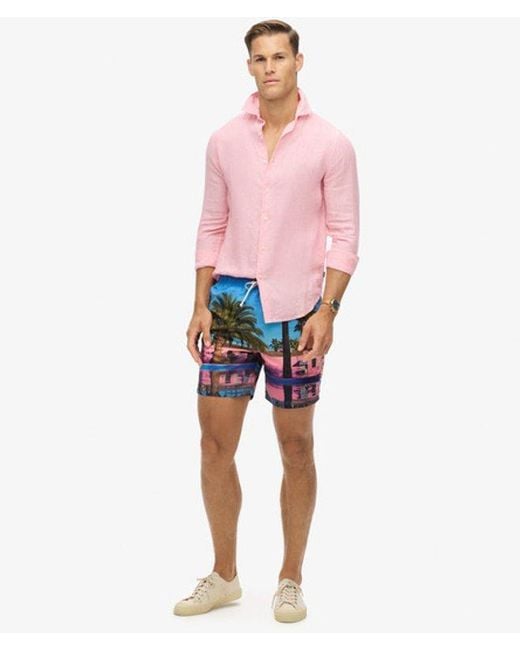 Superdry Blue & Co Classic Photographic 17-inch Recycled Swim Shorts for men