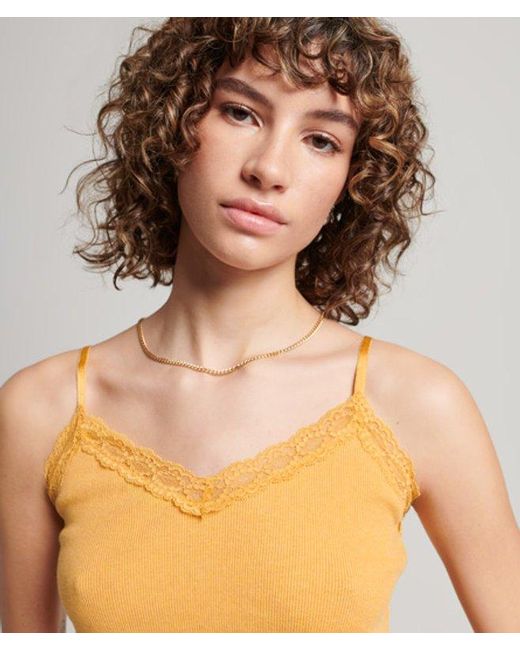 Superdry Yellow & Co Rib Lace Trim Cami Top