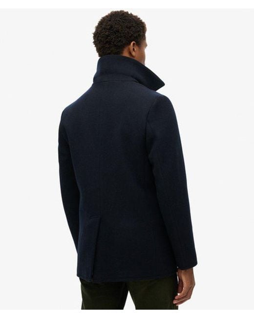 Superdry Blue & Co The Merchant Store - Wool Blend Pea Coat for men