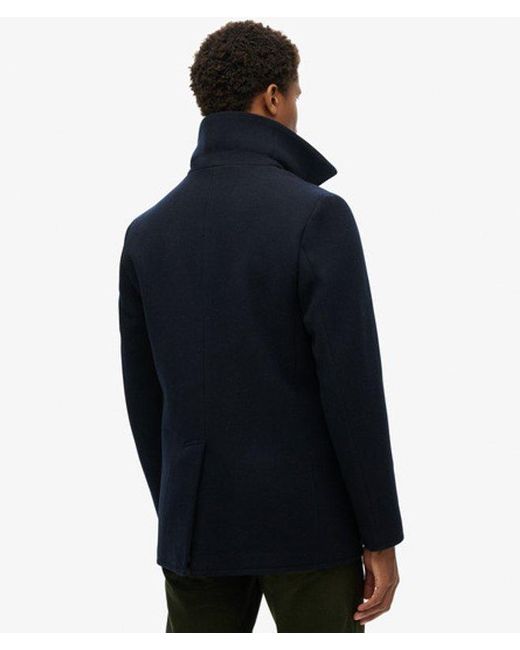 Superdry Blue The Merchant Store - Wool Blend Pea Coat for men