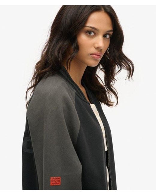 Superdry Black Colourblock Oversized College Graphic Jersey Bomber Jacket