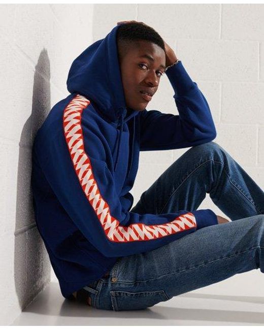 Superdry Blue Code Logo Tape Hoodie Supermarine for men