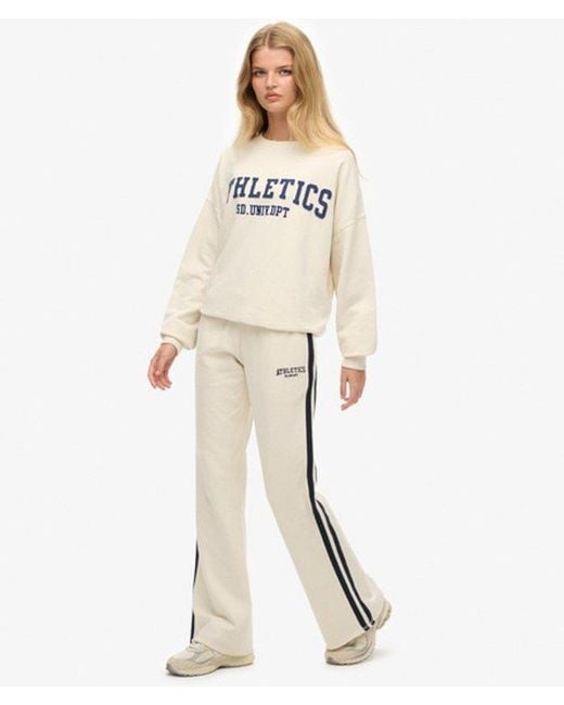 Superdry Athletic joggingbroek Met Wijde Pijpen En Strepen in het Natural