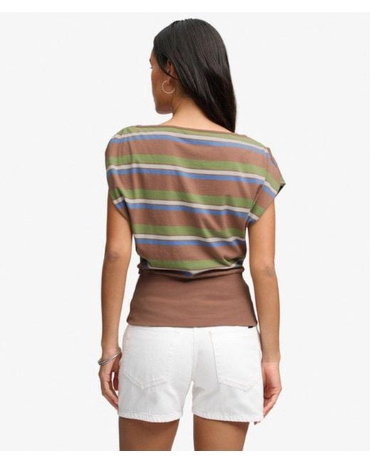 Superdry Brown Deep Rib Stripe Bardot Top