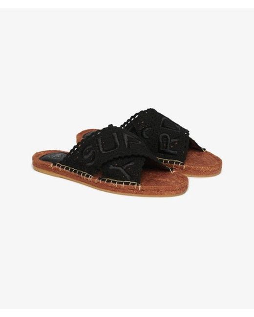 Superdry Black & Co Espadrille Cross Strap Sliders