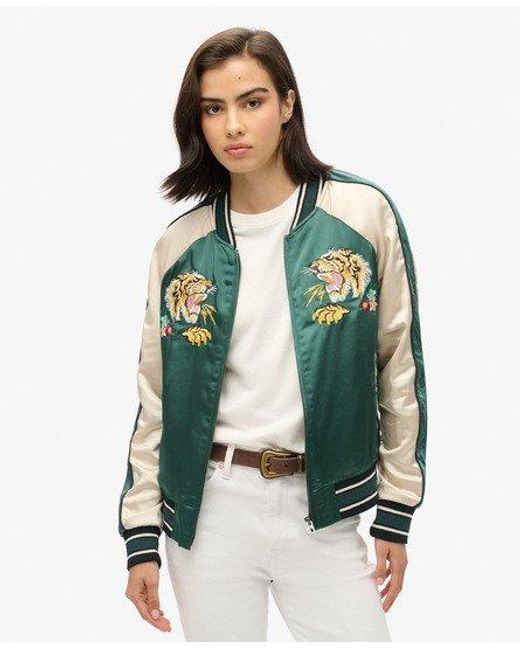 Superdry Green Fully Lined Embroidered Sukajan Bomber Jacket