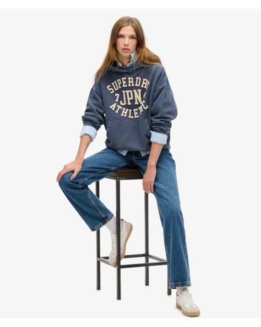 Superdry Blue & Co Athletic Essentials Applique Oversized Hoodie