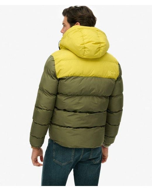 Superdry Yellow & Co Colourblock Hooded Puffer Jacket for men
