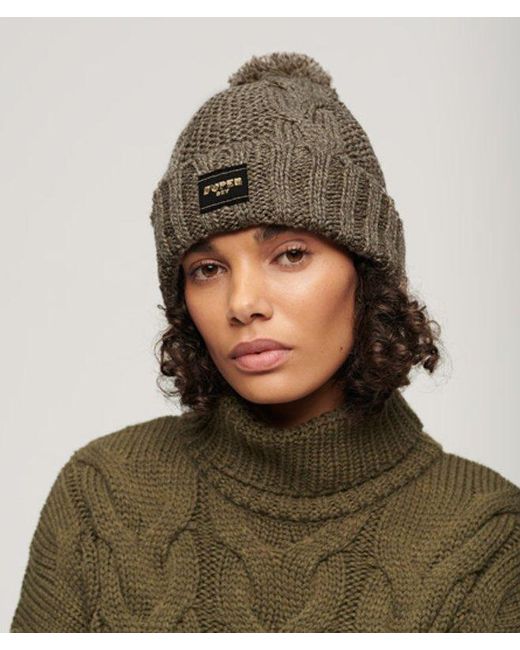 Superdry Brown Cable Knit Beanie Hat